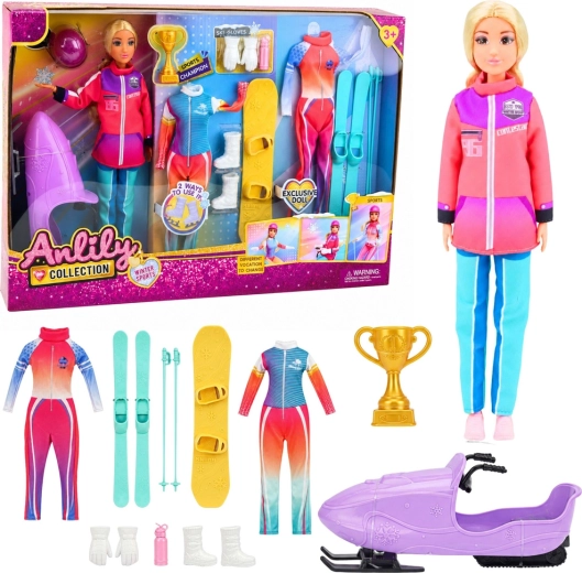 Športna punčka Anlily Collection z zimsko opremo (smuči, snowboard in snežni skuter) 30 cm