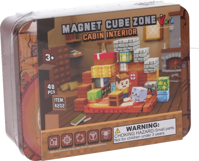 Gradbeni komplet Magnet Cube Zone – notranjost koče, 48 delov