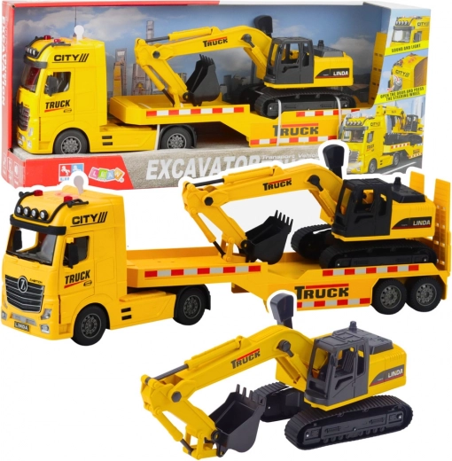 Set Truck With Crawler Excavator Yellow