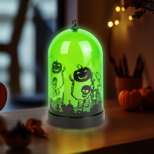 Zelena LED svetilka za noč čarovnic z vzorcem okostnjaka