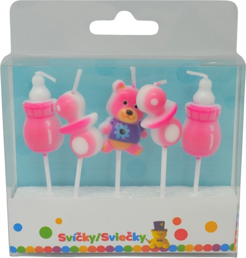 Rojstnodnevne svečke za deklice z držalom, 5 kos