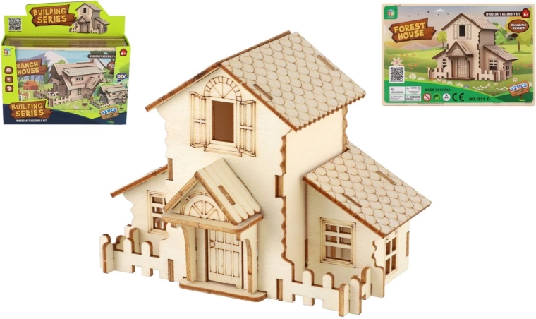 Teddies wooden 3D house building kit, assorted - 1 piece