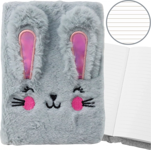 Plišasti zvezek A5 s plišastim zajčkom, črtni, siv
