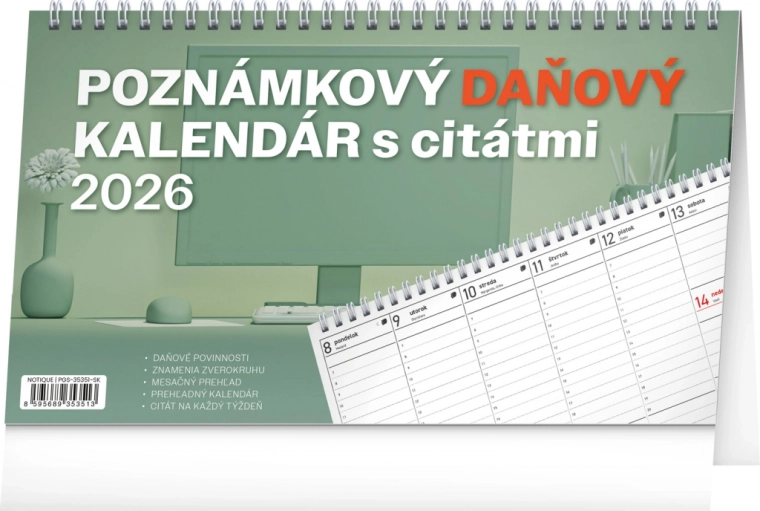 Namizni koledar Notique Zapisovalni Davčni z Citati 2026