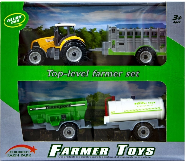 Oranžni traktor z zamenljivimi prikolicami
