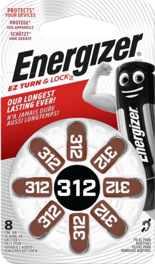 Gumbaste baterije Energizer za slušne aparate 312 – 8 kosov