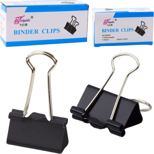 Univerzalne pisarniške sponke, vzmetno jeklo, črne, 25 mm, 12 kosov
