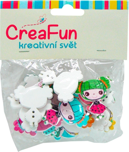 Leseni gumbi z motivom deklice, set 20 kosov (2,7 × 3 cm)