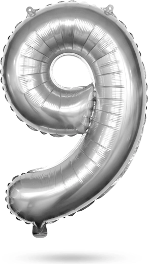 Srebrn folijski balon v obliki številke 9 za rojstni dan, 78 cm
