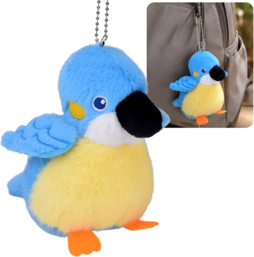 Plišasti ptiček Felek moder s piščalko in verižico 13 cm - 1 kos