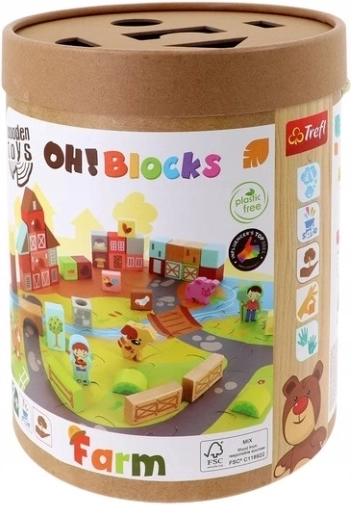 Trefl O!Klocki kmetija – lesene kocke s podlago iz sestavljanke