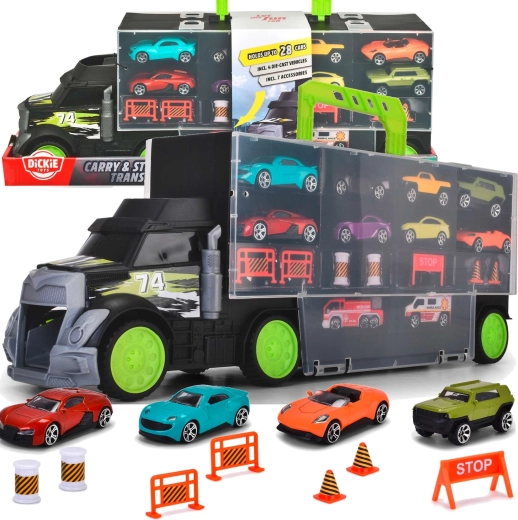 Dickie Toys transporter avtomobilov in kovček z avtomobilčki ter prometnimi dodatki