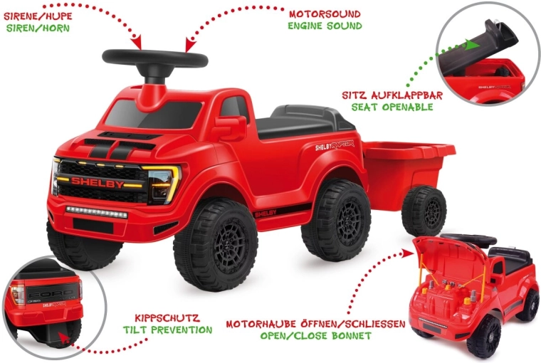 Otroško poganjalno vozilo JAMARA Shelby Ford F-150 Raptor s prikolico, rdeče
