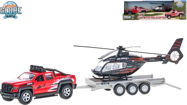 Kids Globe Traffic terensko vozilo s prikolico in helikopterjem na vzvratni pogon