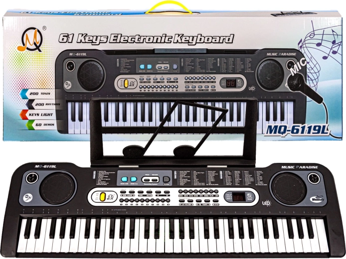 Otroški elektronski klaviaturni keyboard z osvetljenimi tipkami, mikrofonom in stojalom za note