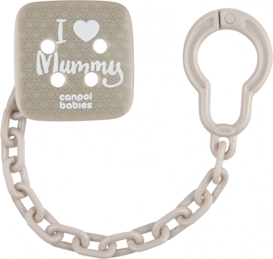 Canpol babies verižica za dudo I LOVE MUMMY, siva