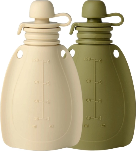 Mininor silikonska polnilna vrečka za malico soft rabbit/moss green, 2 kos