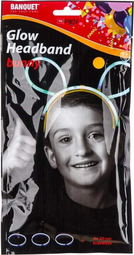 Svetleč naglavni trak zajčja ušesa + 3 fluorescenčni zapestnici 20 cm MY PARTY