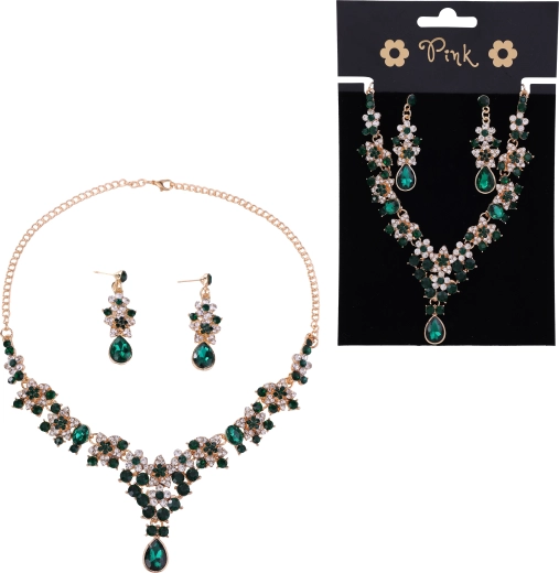 Rožnati komplet ogrlice in uhanov Emerald Queen