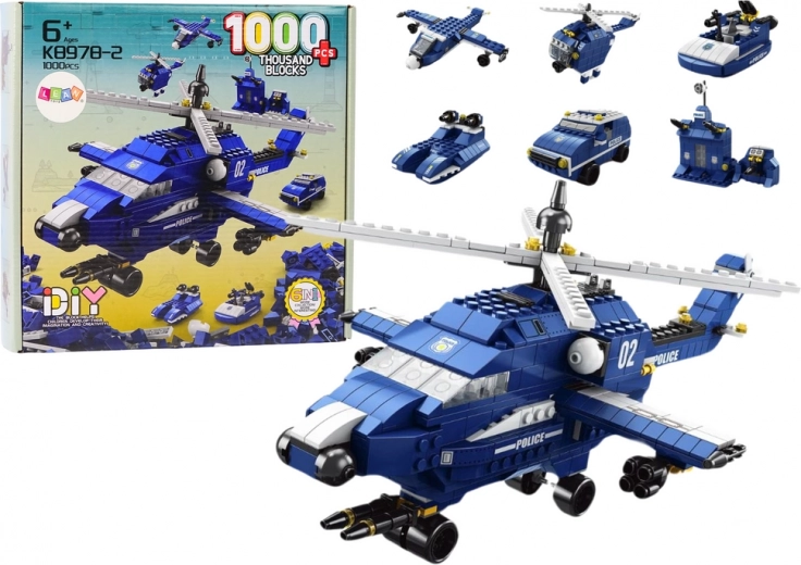 Policijski helikopter Gradbeni kocki 6v1 modre 1000 kosov