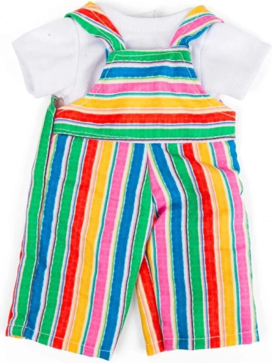 Bigjigs Toys črtaste hlače s naramnicami in bela majica za punčko 28 cm