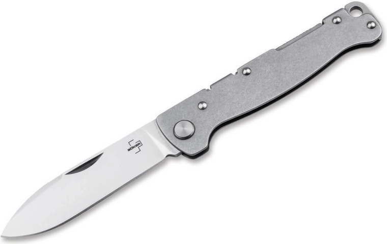 Böker Plus Atlas Drop Point žepni nož 7,1 cm, saten, jeklena Stonewash