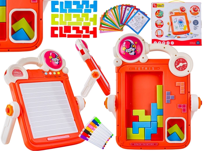 Večnamenska obojestranska tabla 2 v 1 za otroke – brisalna risalna tablica in tetris sestavljanka (rdeča)