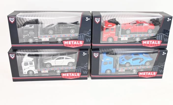 Metal car carrier truck with car in a box