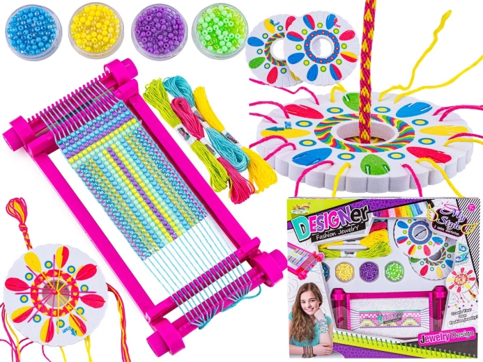 Jewelry and bracelet making set with loom, beads and threads