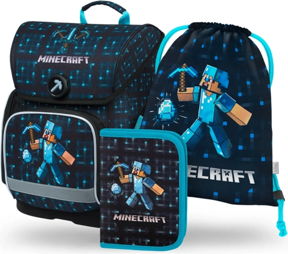 BAAGL 3 DELNI komplet Ergo Minecraft Blue Axe: aktovka, peresnica, vrečka