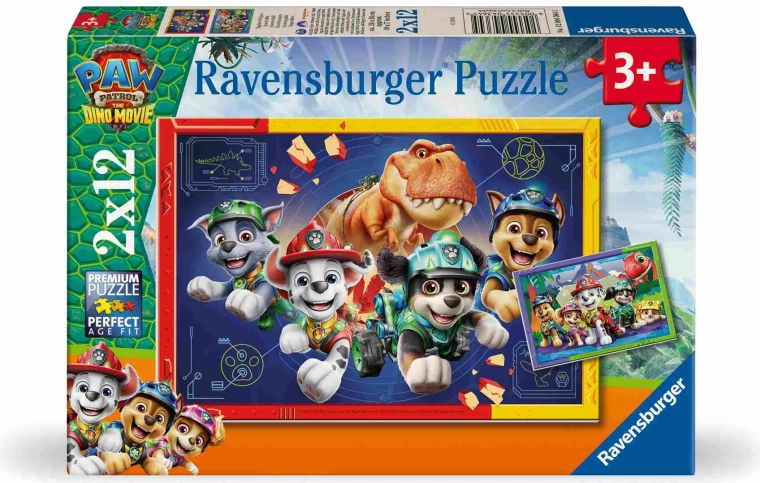 Ravensburger Tačke na patrulji: Dino film – puzzle 2×12 kosov