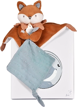 Darilni set Doudou – plišasta lisica Timo z odejico in držalom za dudo, 20 cm