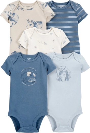 Carter’s bodi s kratkim rokavom Blue Panda/Airplane za dečke, 5 kosov, vel. 56