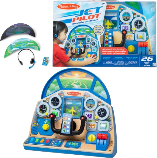 Melissa & Doug interaktivni pilotski kokpit – lesena upravljalna plošča letala