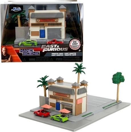 Jada Fast & Furious diorama Toretto’s Market and Café s 2 nano avtomobilčkoma