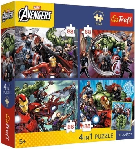 Puzzle Premium Plus Kids Avengers: heroji so med nami (4×88 koščkov)