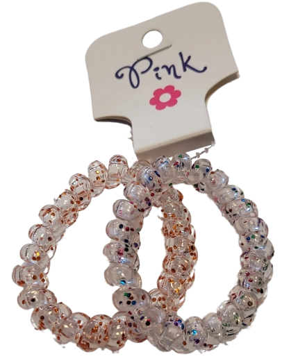 PINK spiralne elastike za lase z bleščicami, 2 kosa
