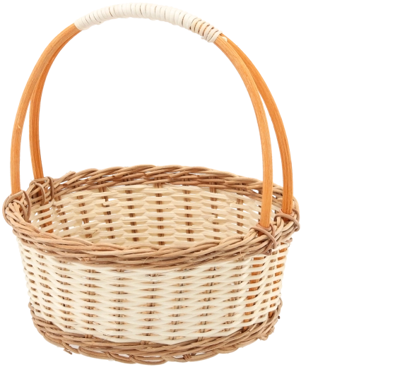 Ratanova košara z ročajem v naravni barvi z belimi detajli 25 × 11/27 cm