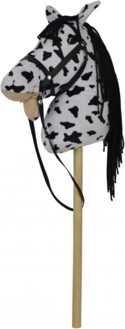 Plišasti konj na palici z zvokom, 70 cm, belo‑črn (appaloosa)