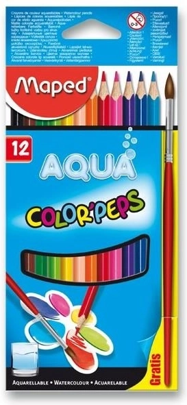 Trikotni akvarelni barvni svinčniki Maped Aqua Color'Peps 12 kosov s čopičem