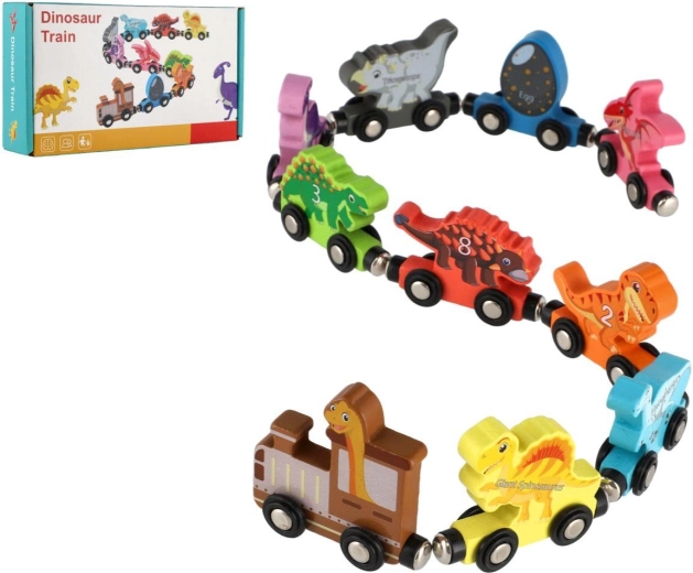 Leseni vlak z dinozavri na magnete, 10 kosov