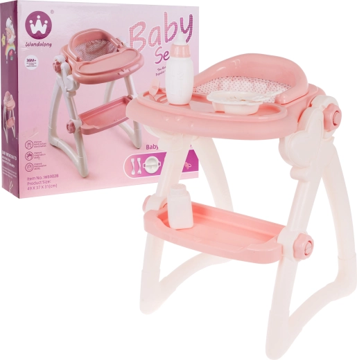 jedilni stolček za punčke z dodatki, 7 delov, 3+