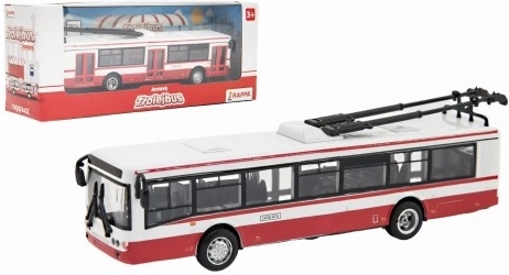 Trolejbus češki kovinski rdeč 16 cm na poteg v škatli 20 × 8 × 6 cm CZ dizajn