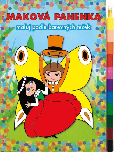 Akim pobarvaj po barvnih pikah – Mavrična punčka pobarvanka z voščenkami