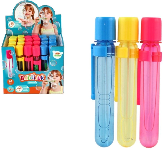 Mini gelasti pihalnik za milne mehurčke 20 ml (12 cm, 3 barve) – 1 kos