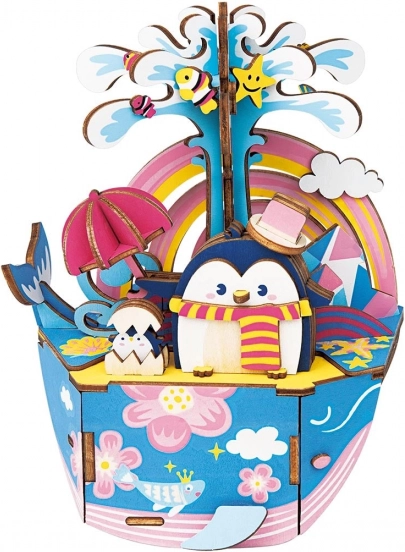 Leseno 3D puzzle Glasbena skrinjica Pingvin v oceanu