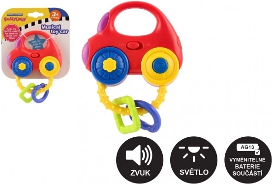 Ropotuljica v obliki avtomobilčka s svetlobo in zvokom, plastika, 10 × 11 cm, na baterije, 3m+