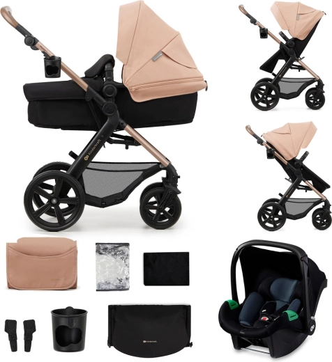Kinderkraft kombinirani voziček Moov 2 3v1 sand beige s penastimi kolesi