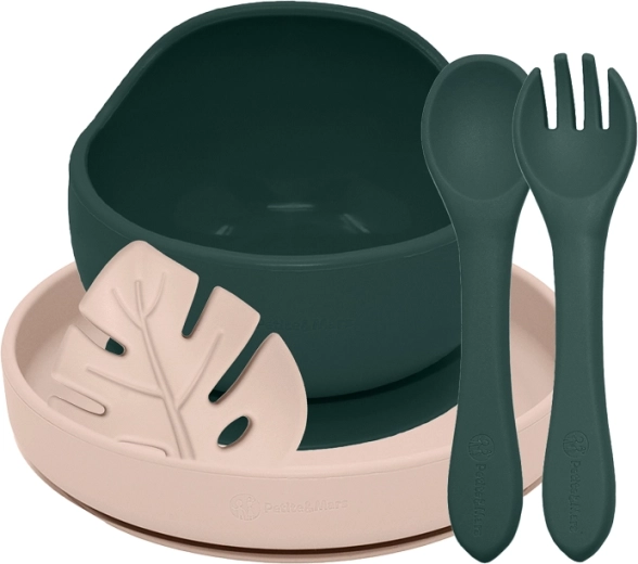 Petite&Mars silicone feeding set Take&Match misty green / desert sand 6m+ (4 pcs)