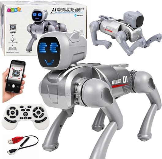 Interaktivni robotski pes AI z daljinskim upravljanjem in srebrnim LED-zaslonom